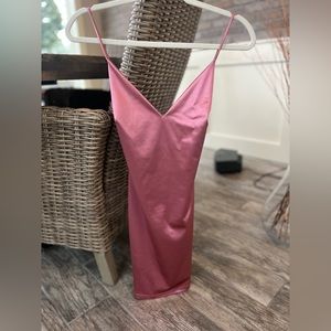 Pink Satin strap back short dress from Glitterati